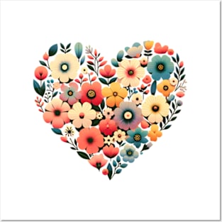 Floral retro heart Posters and Art